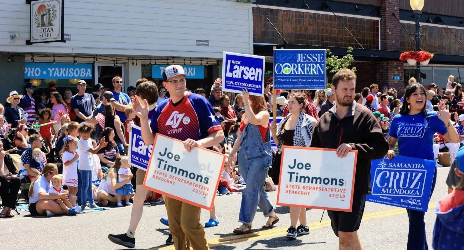 Whatcom Democrats marching in the Blaine 4th of July Parade